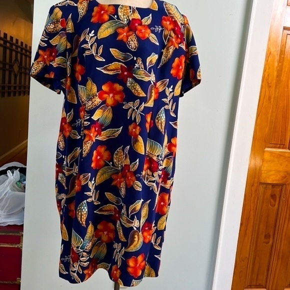 Maggy London Womens Petite SZ 20 Dress 100% Silk Blue Orange Autumn Wedding Fall - Picture 5 of 8